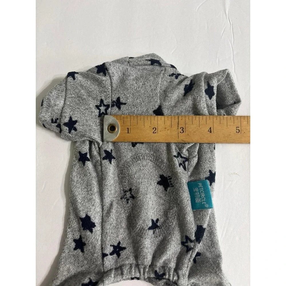 Dog Pajamas (XXS) Teacup Size, Gray with Black Star Dog Pjs